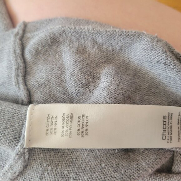 Chicos Gray Rhinestone Embellished Sweater Top Size 1 S Cotton/Nylon Blend Women - Picture 5 of 5